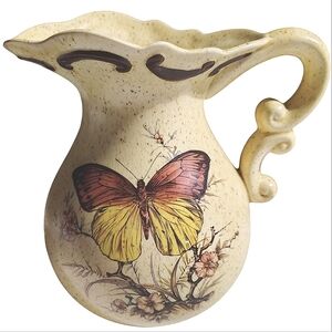 Vintage Butterfly Art Pitcher Vase